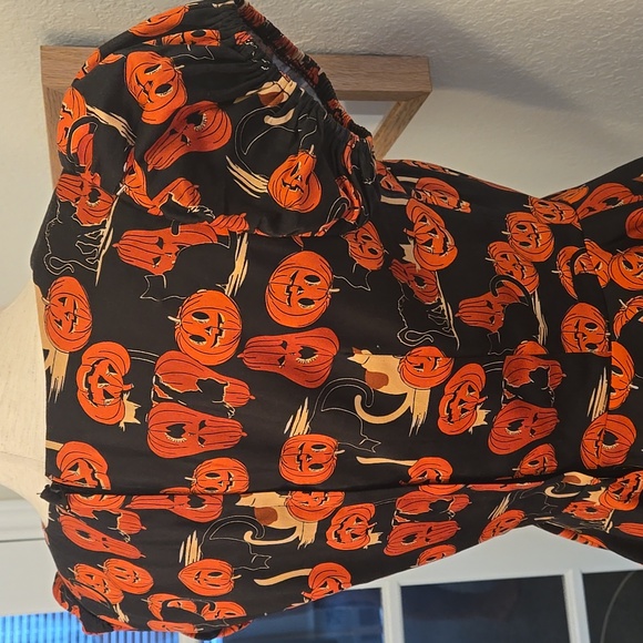 Halloween Pumpkin Cat Print Dress, Collectif, 10UK, NWOT - Picture 13 of 14